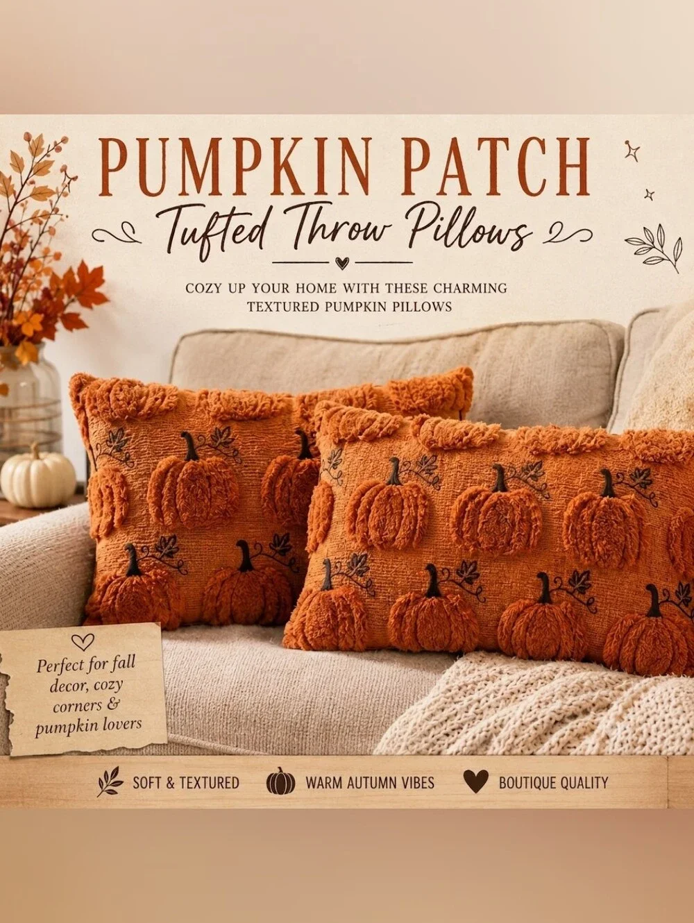 Pumpkin Patch Tufted Throw Pillow With Insert